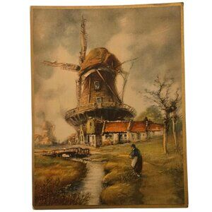 Antique Dutch Windmill Lithograph Print Nutrena Mills Advertising Promo